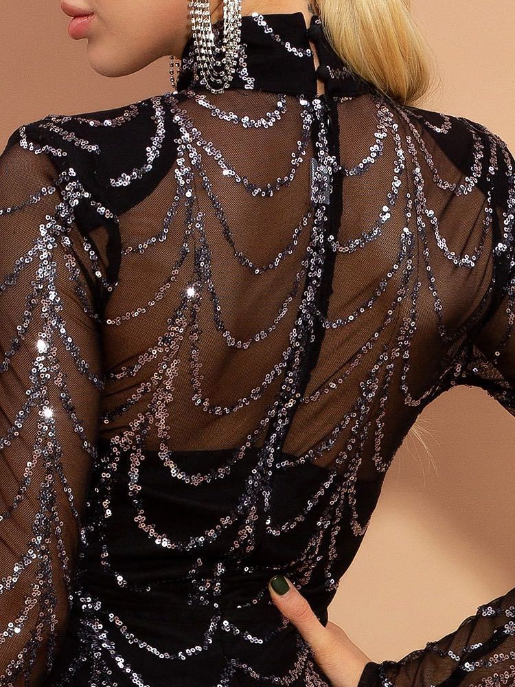 Sequined Long Sleeve Maxi Dress