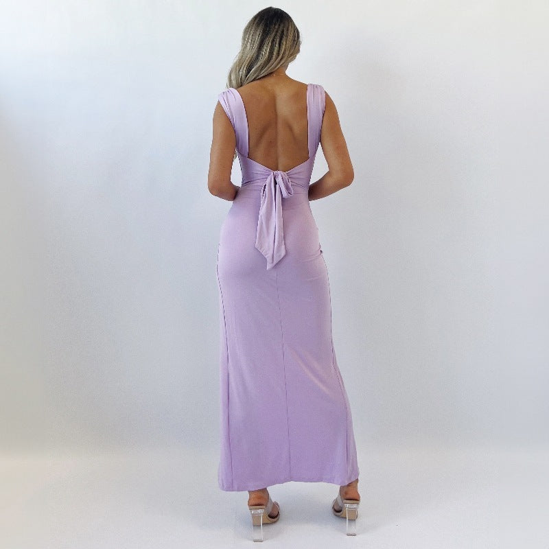 Slim Back-Tie Slit Dress