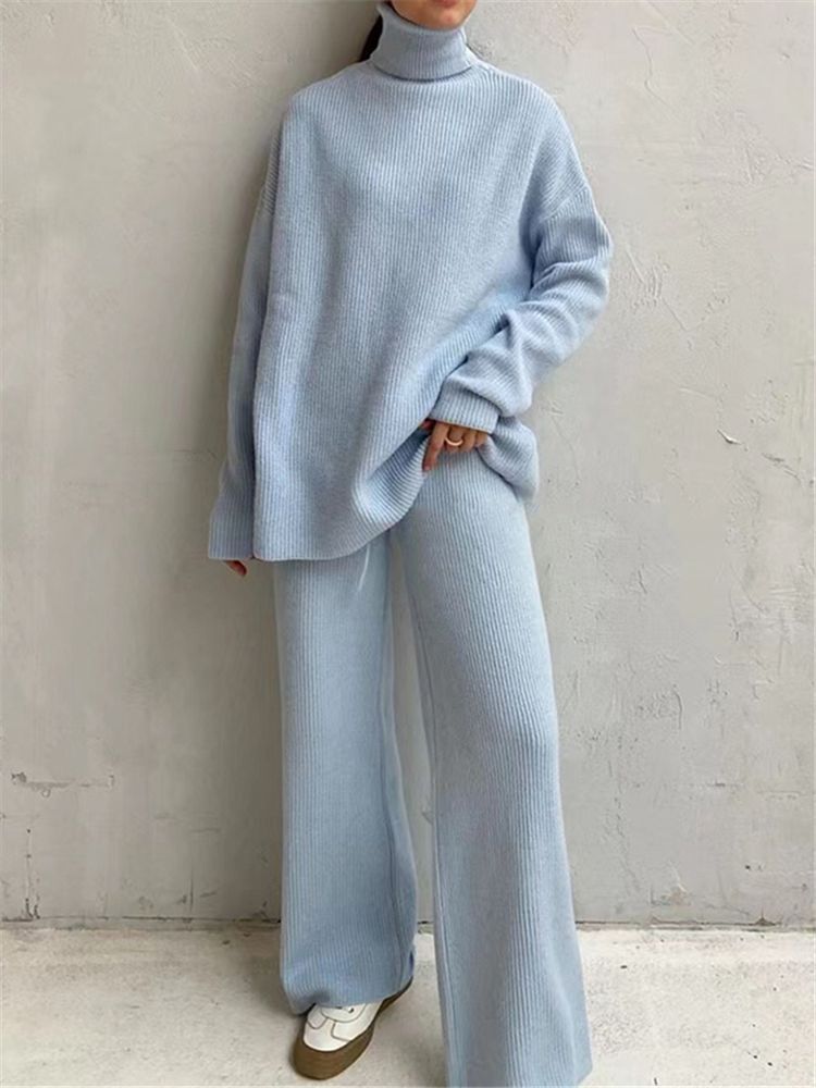 Knitted Turtleneck Tracksuit Set