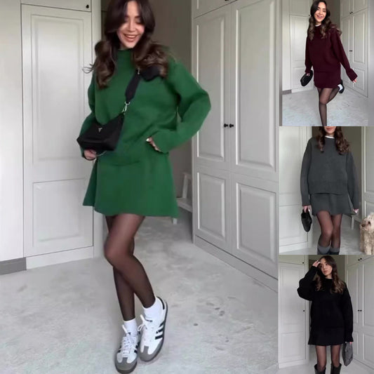 Elegant Knit Sweater Skirt Set