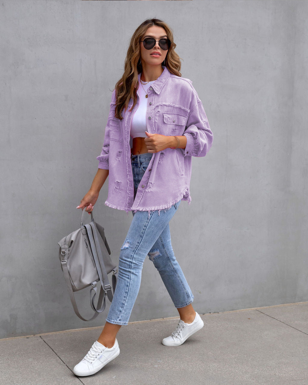 Trendy Ripped Shirt Jacket