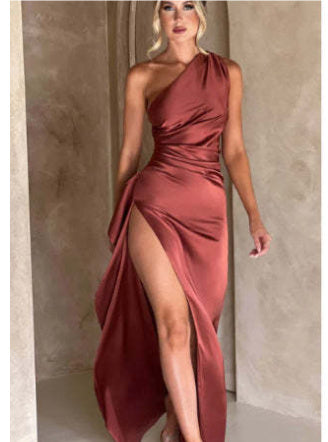 Elegant One-Shoulder Satin Dress