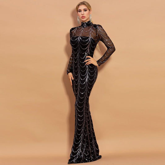Sequined Long Sleeve Maxi Dress