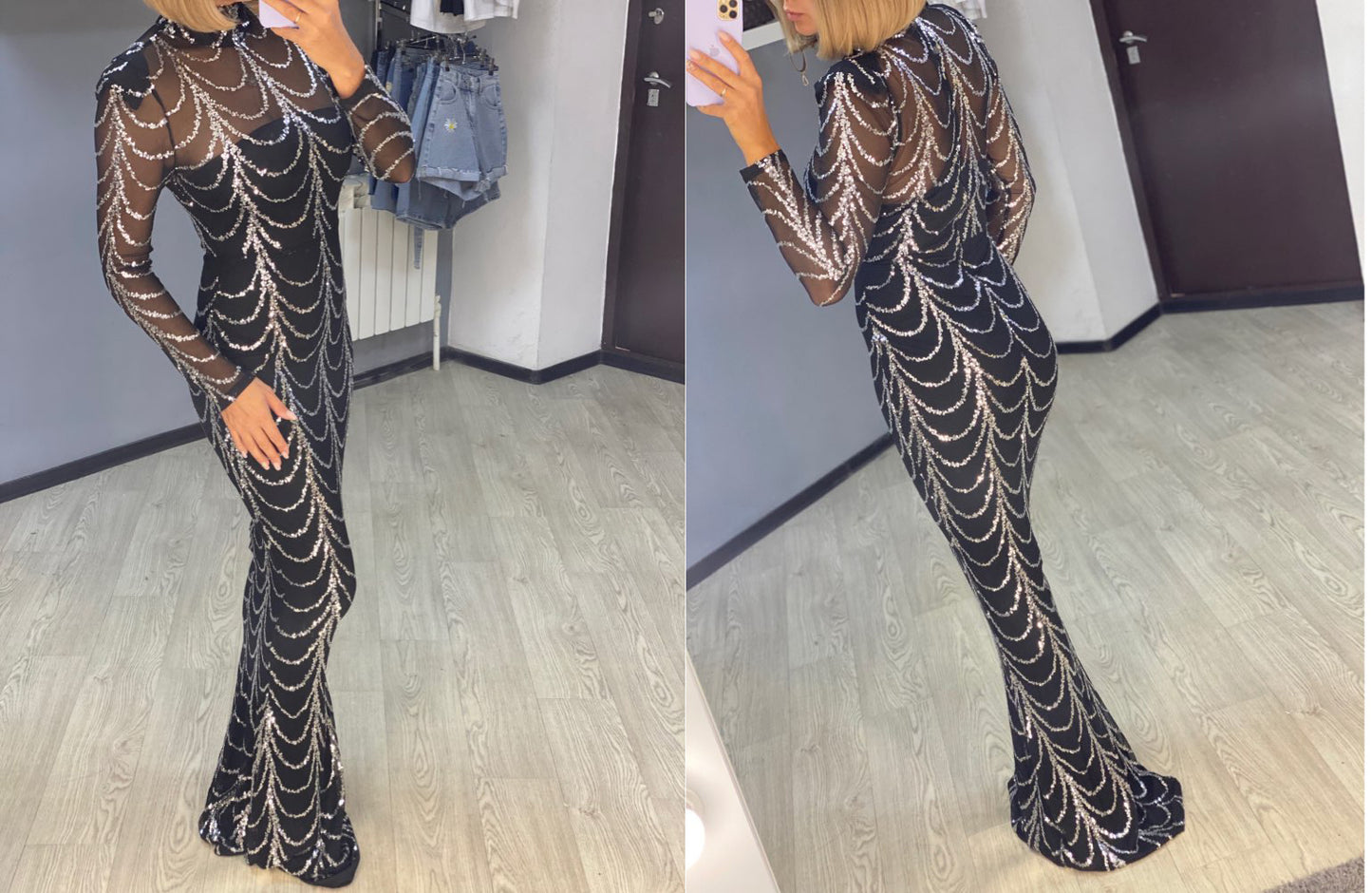 Sequined Long Sleeve Maxi Dress
