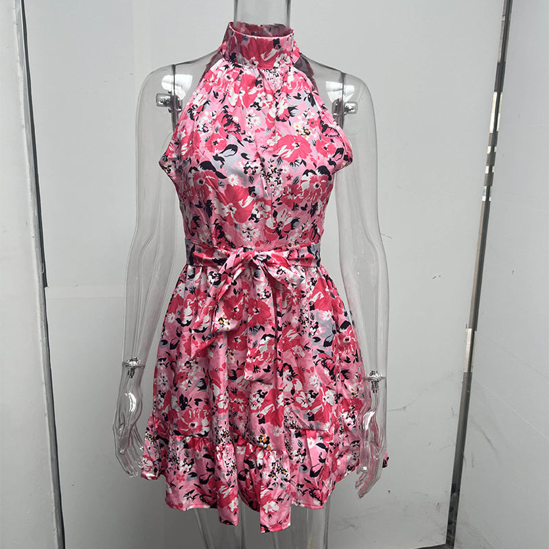 Floral Halterneck Ruffle Dress