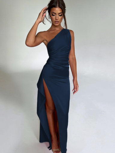 Elegant One-Shoulder Satin Dress