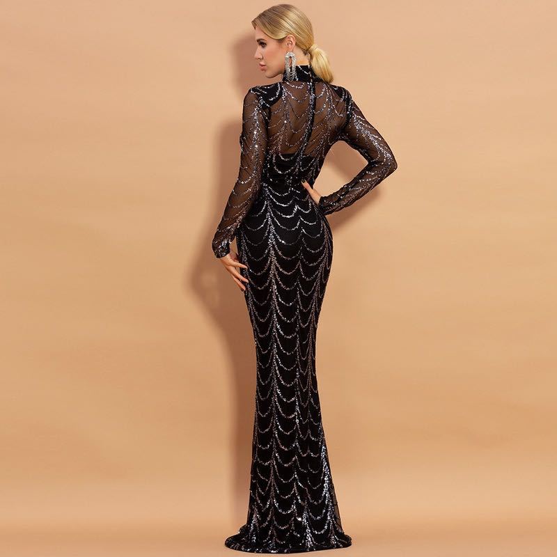 Sequined Long Sleeve Maxi Dress
