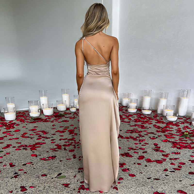 Elegant One-Shoulder Satin Dress