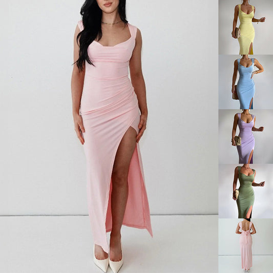 Slim Back-Tie Slit Dress
