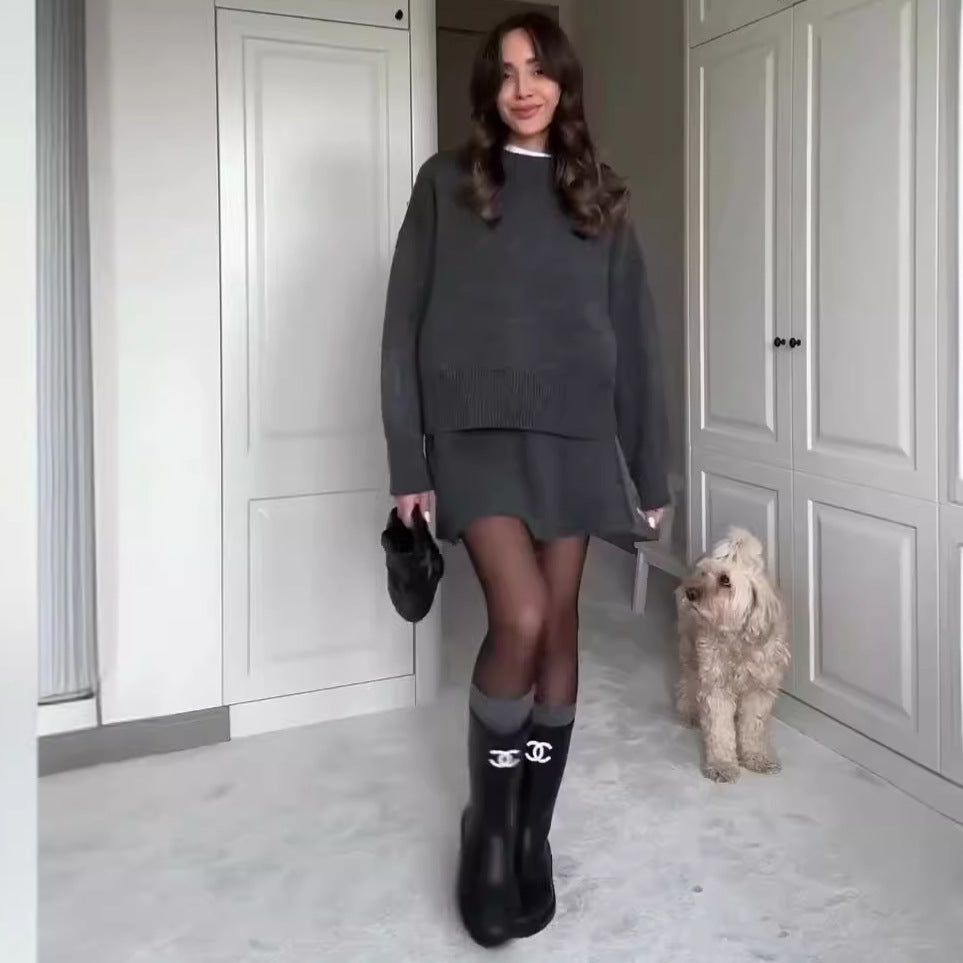 Elegant Knit Sweater Skirt Set