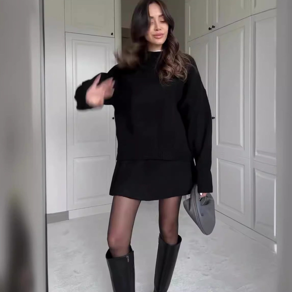 Elegant Knit Sweater Skirt Set